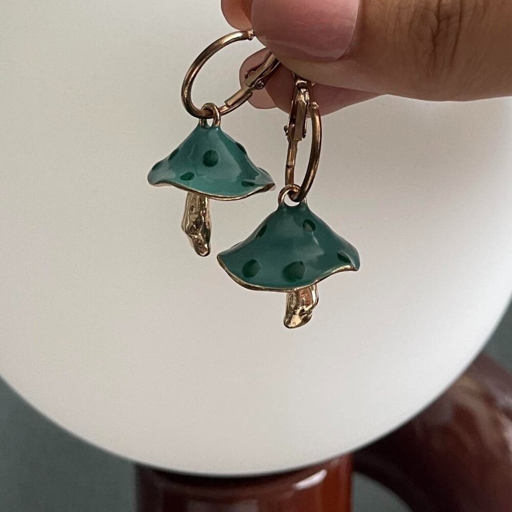 Tiffany blue gold mushrooms dangling earrings